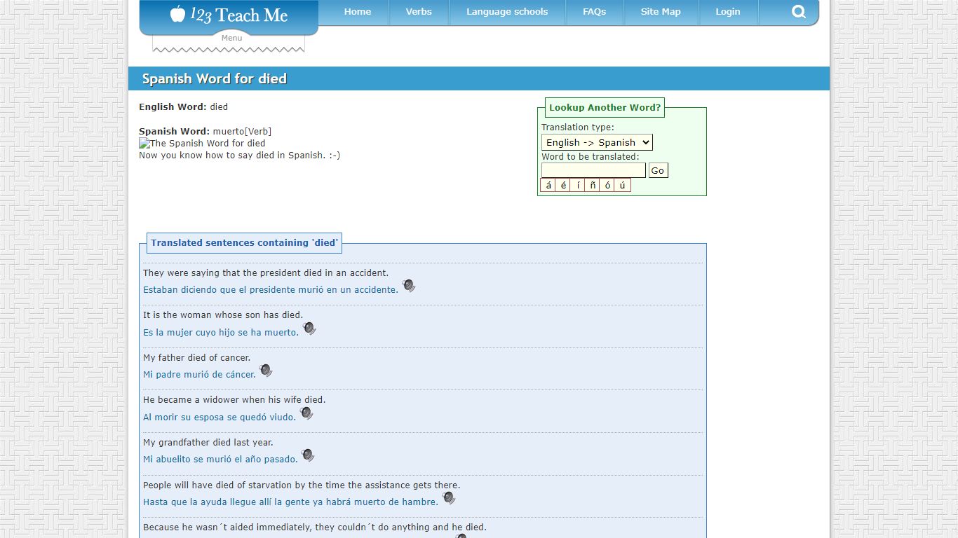 Died in Spanish - 123TeachMe.com
